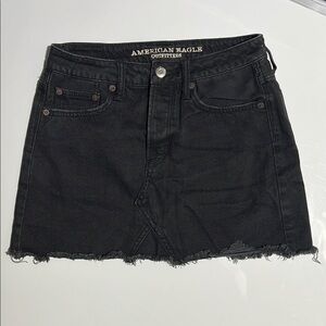 American Eagle Outfitters Black Frayed Hem Denim Mini Skirt